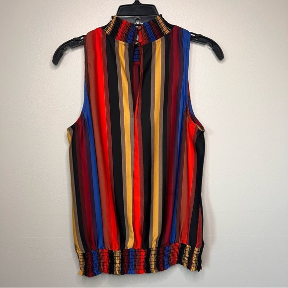 Allison Joy Women’s Mock Neck Sleeveless Striped Blouse Size Small Career Office - Picture 9 of 10